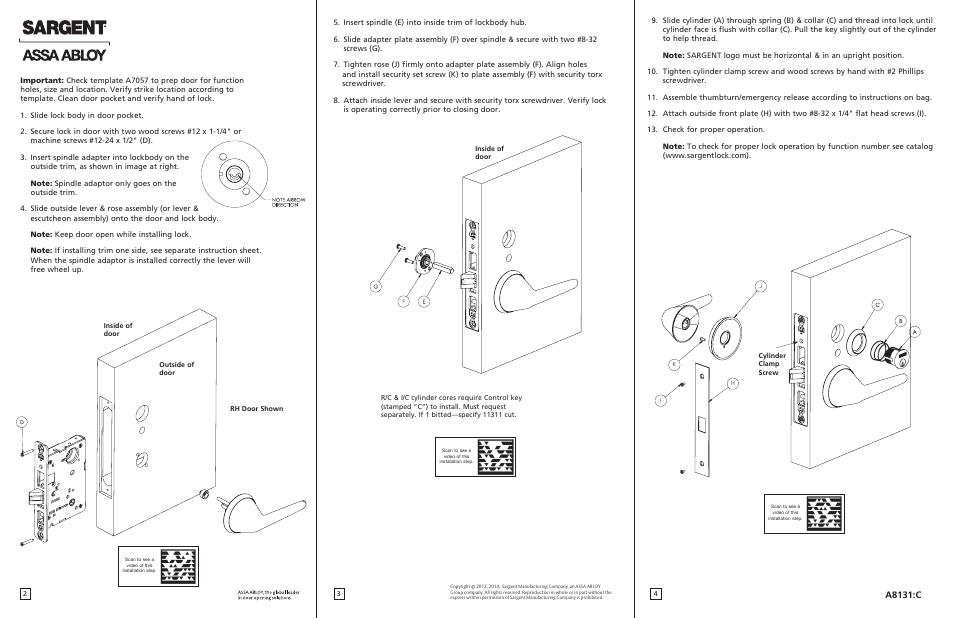 A8131:c | SARGENT 8200 Mortise Lock with BHL Trim User Manual | Page 2 / 2