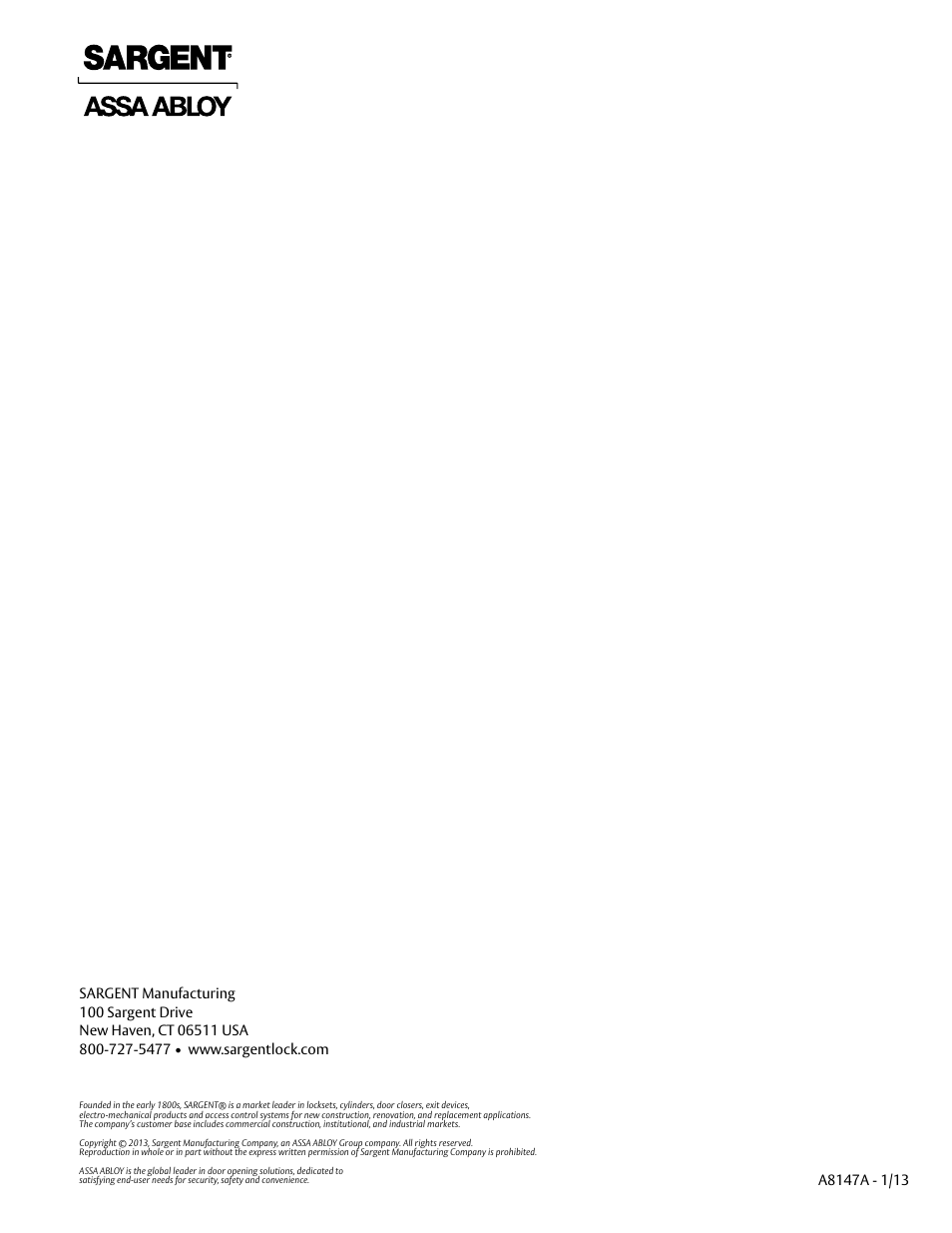 SARGENT 7000 Series Vertical Rod Lock User Manual | Page 18 / 18