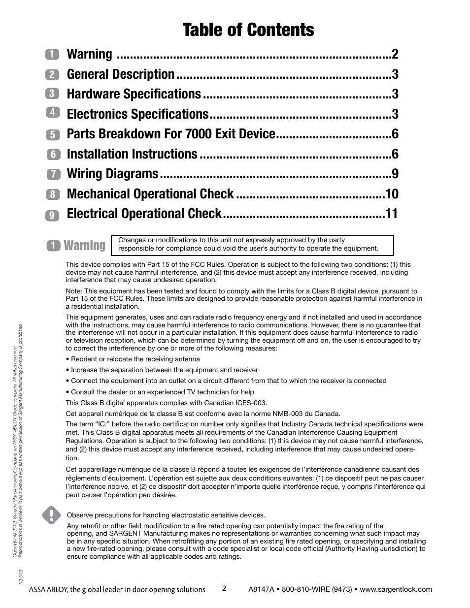 SARGENT 7000 Series Vertical Rod Lock User Manual | Page 2 / 18