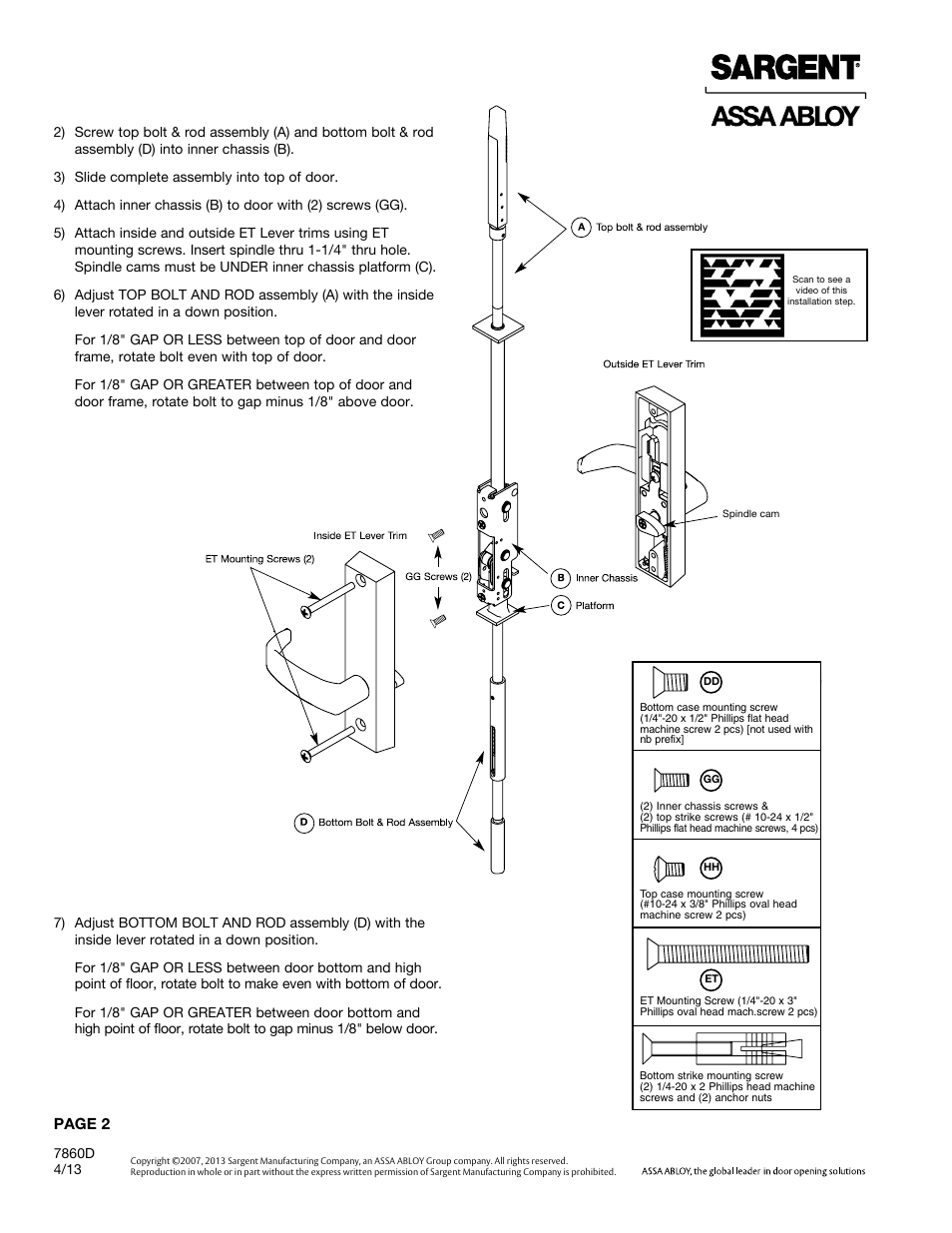 Page 2 | SARGENT 7000 Series Vertical Rod Lock User Manual | Page 2 / 8