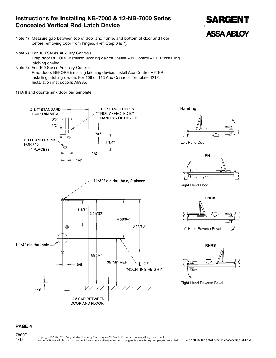 SARGENT 7000 Series Vertical Rod Lock User Manual | Page 4 / 8