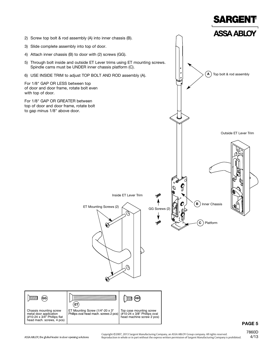 Page 5 | SARGENT 7000 Series Vertical Rod Lock User Manual | Page 5 / 8