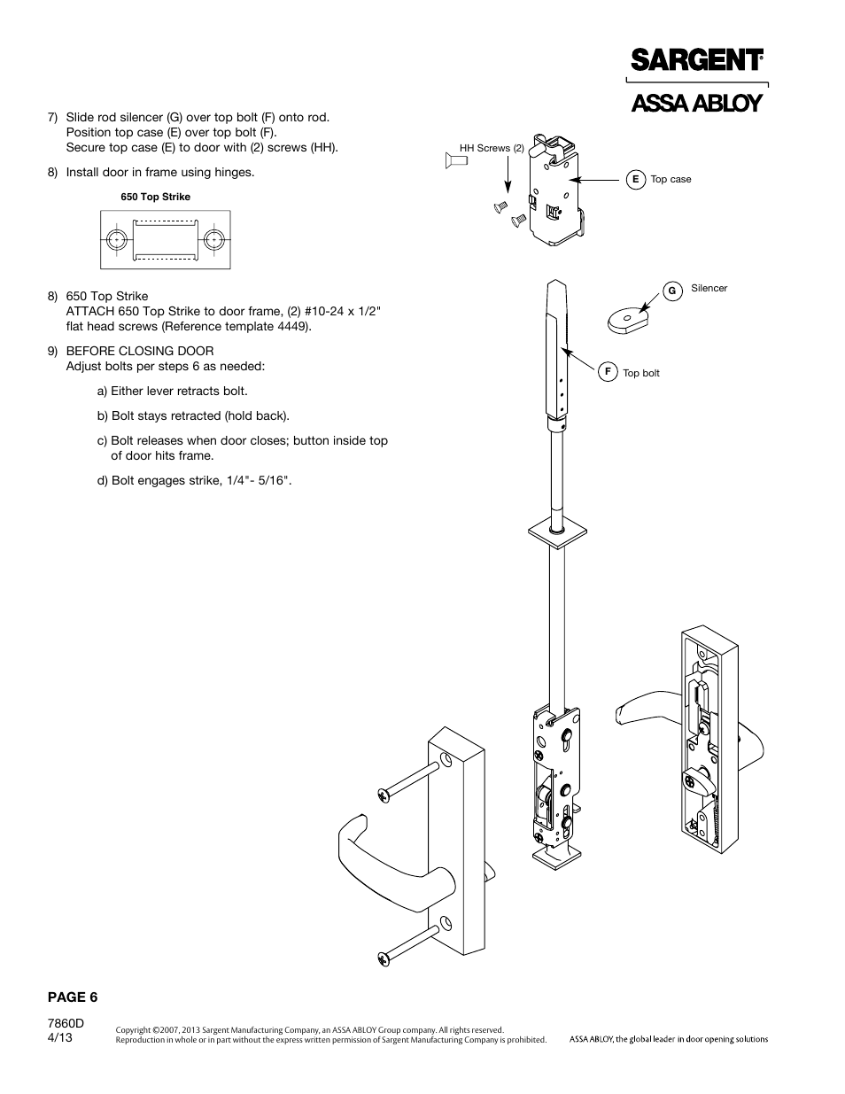 SARGENT 7000 Series Vertical Rod Lock User Manual | Page 6 / 8