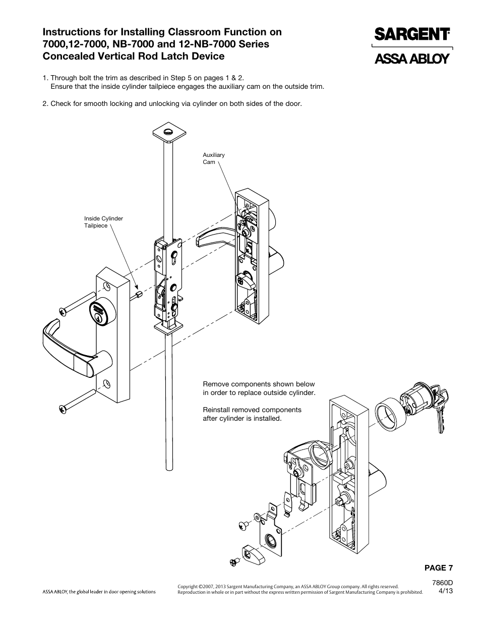 SARGENT 7000 Series Vertical Rod Lock User Manual | Page 7 / 8