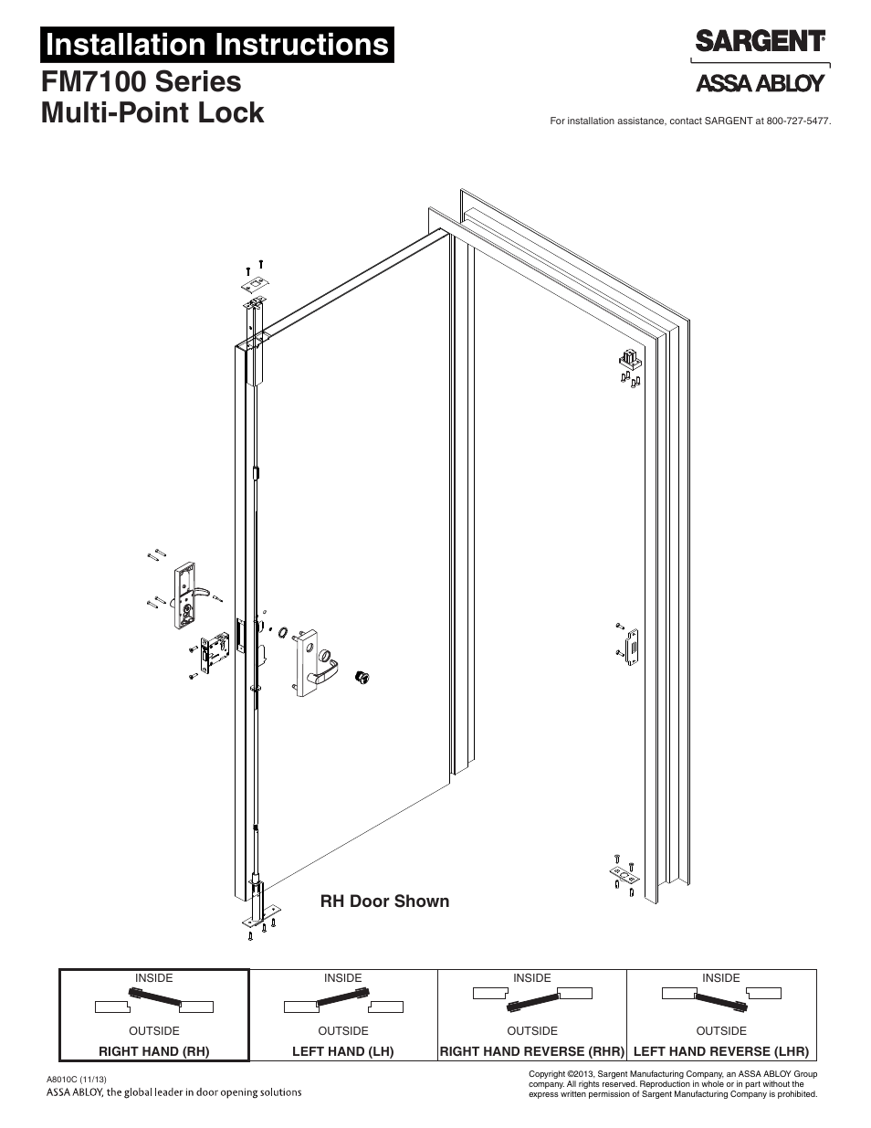 SARGENT FM7100 Multi-Point Auto Deadlocking System User Manual | 20 pages