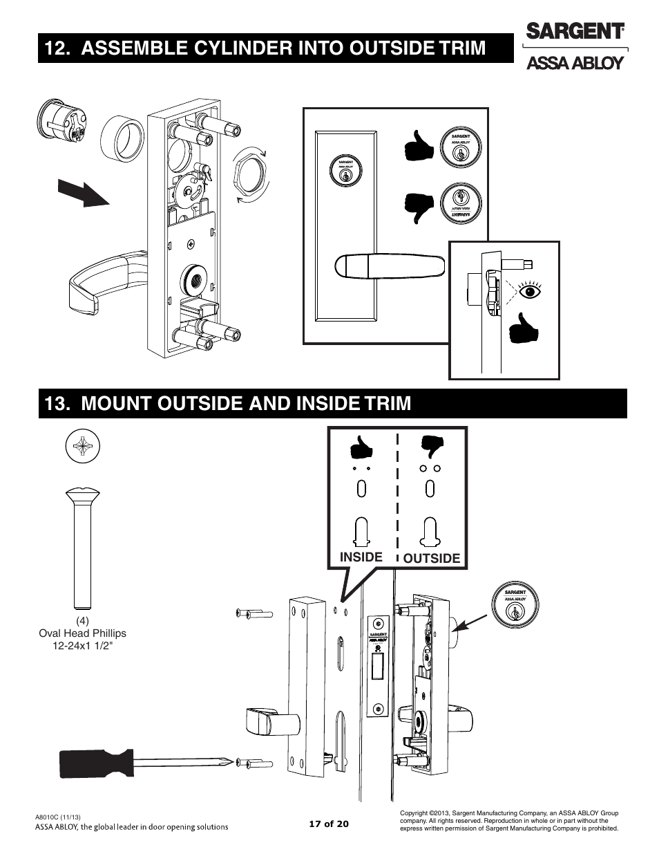 Inside outside | SARGENT FM7100 Multi-Point Auto Deadlocking System User Manual | Page 17 / 20