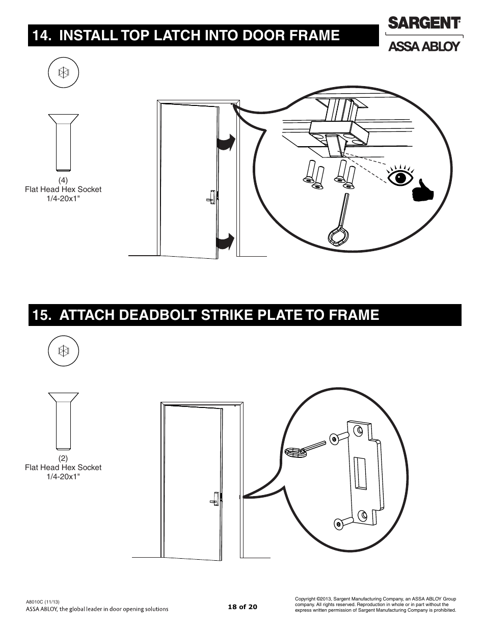 SARGENT FM7100 Multi-Point Auto Deadlocking System User Manual | Page 18 / 20