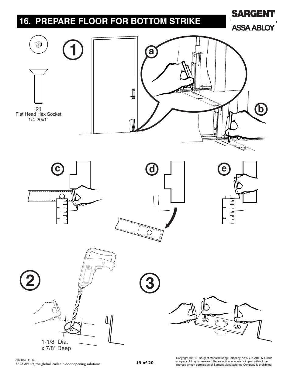 Prepare floor for bottom strike | SARGENT FM7100 Multi-Point Auto Deadlocking System User Manual | Page 19 / 20