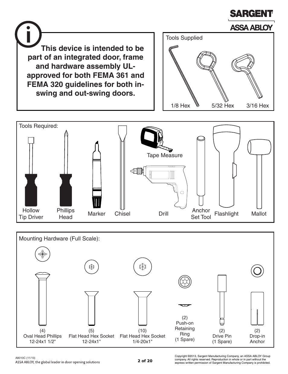 SARGENT FM7100 Multi-Point Auto Deadlocking System User Manual | Page 2 / 20