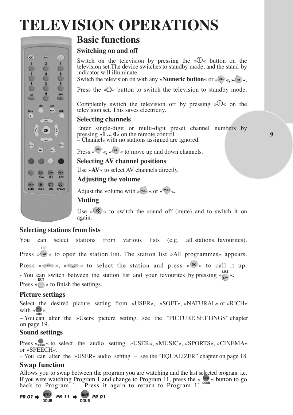 Television operations, Basic functions | Beko IDTV 28C769IDS User Manual | Page 10 / 37