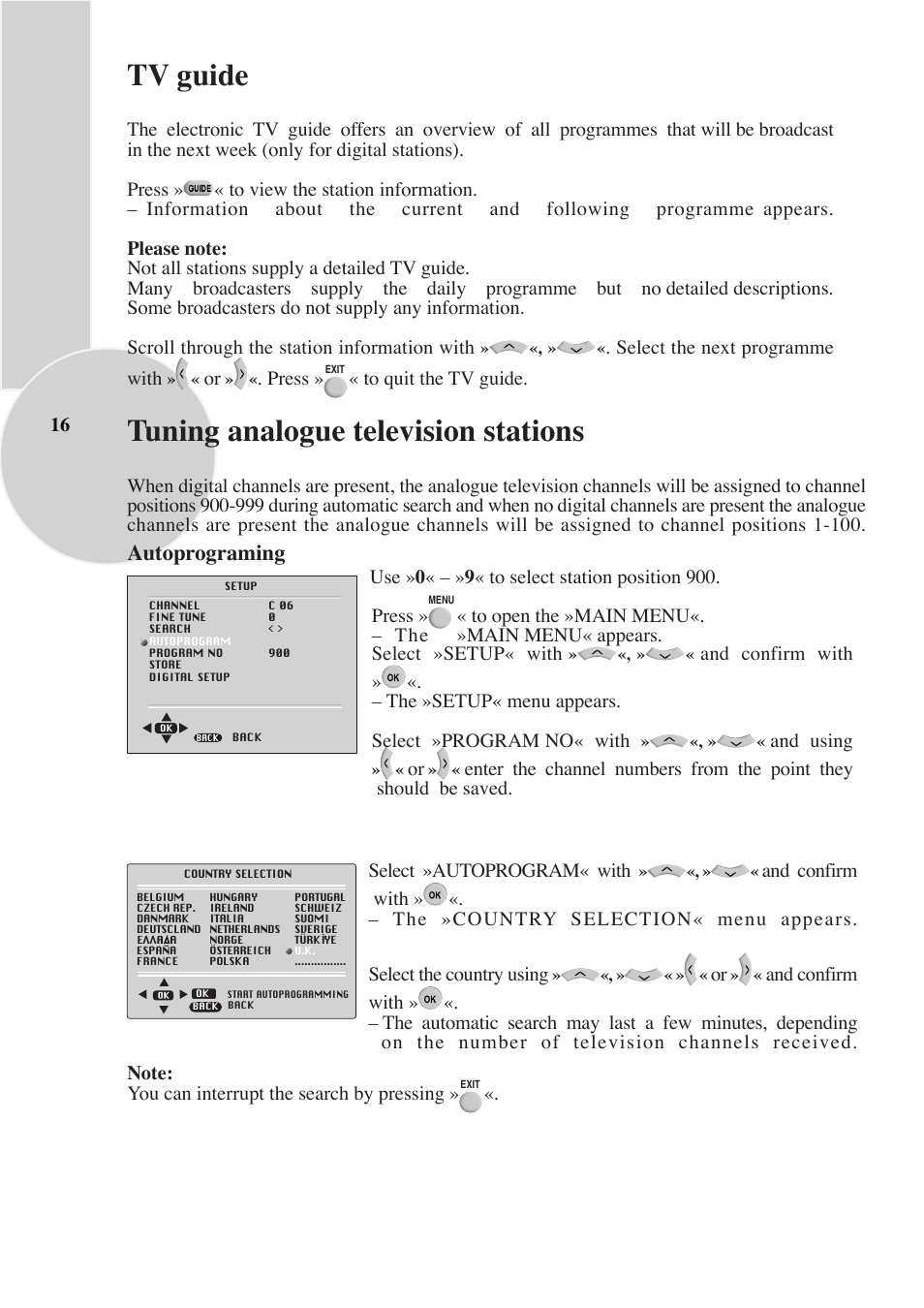 Tuning analogue television stations, Tv guide, Autoprograming | Beko IDTV 28C769IDS User Manual | Page 17 / 37