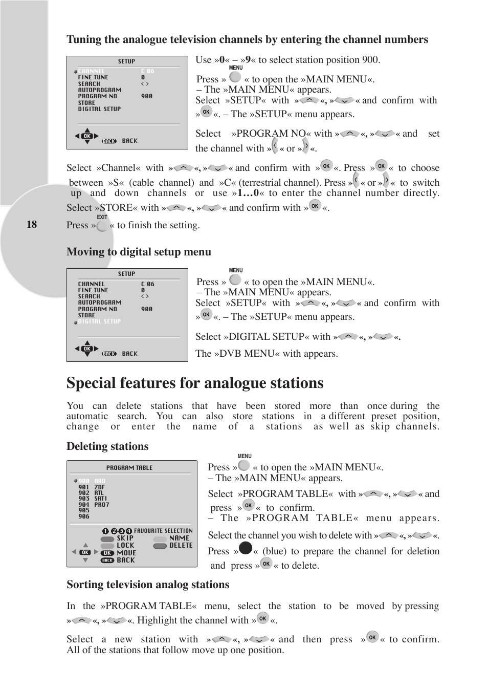 Special features for analogue stations, Moving to digital setup menu | Beko IDTV 28C769IDS User Manual | Page 19 / 37