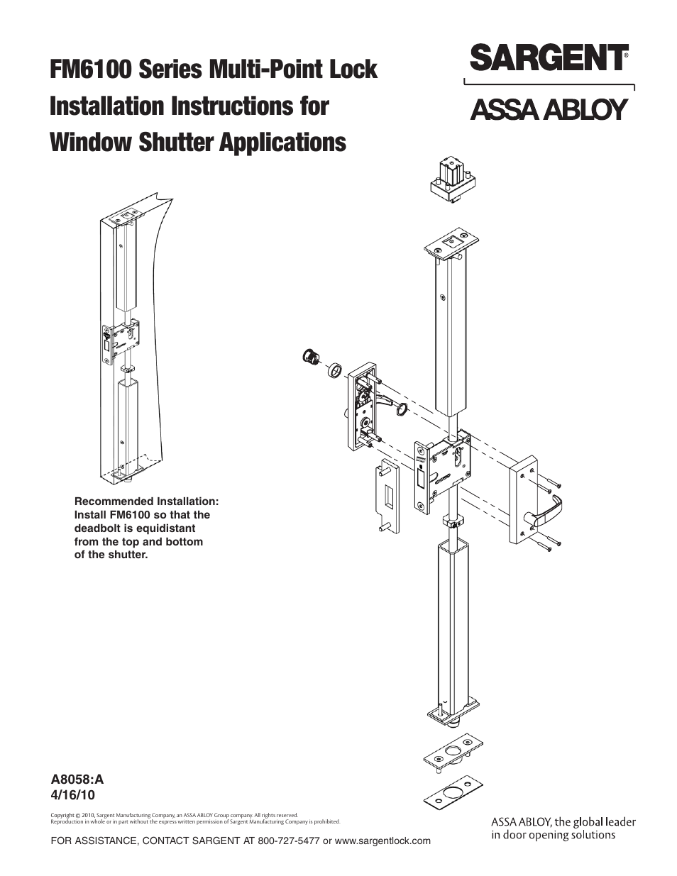 SARGENT FM6100 Multi-Point Auto Deadlocking Storm Shutter User Manual | 12 pages