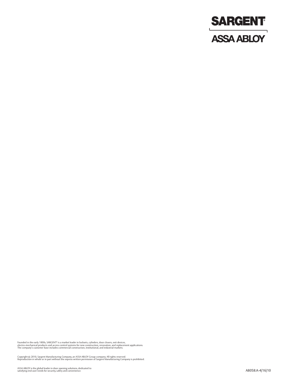 SARGENT FM6100 Multi-Point Auto Deadlocking Storm Shutter User Manual | Page 12 / 12