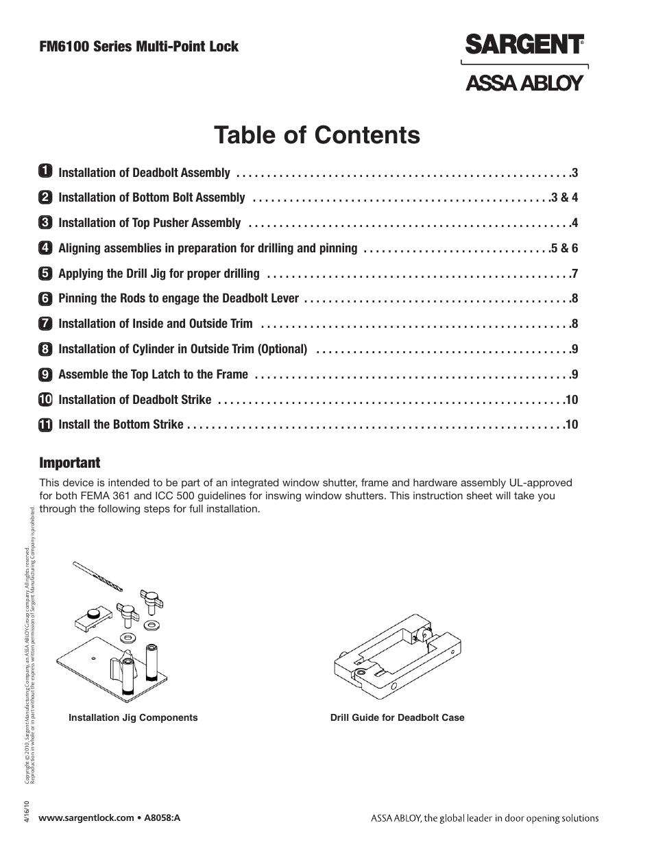 SARGENT FM6100 Multi-Point Auto Deadlocking Storm Shutter User Manual | Page 2 / 12