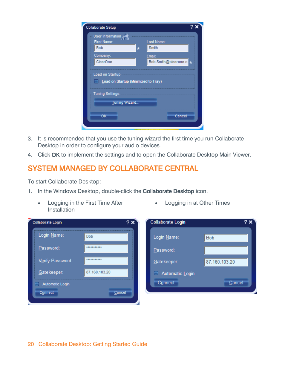 System managed by collaborate central | ClearOne Collaborate Desktop Quick-Start User Manual | Page 20 / 28
