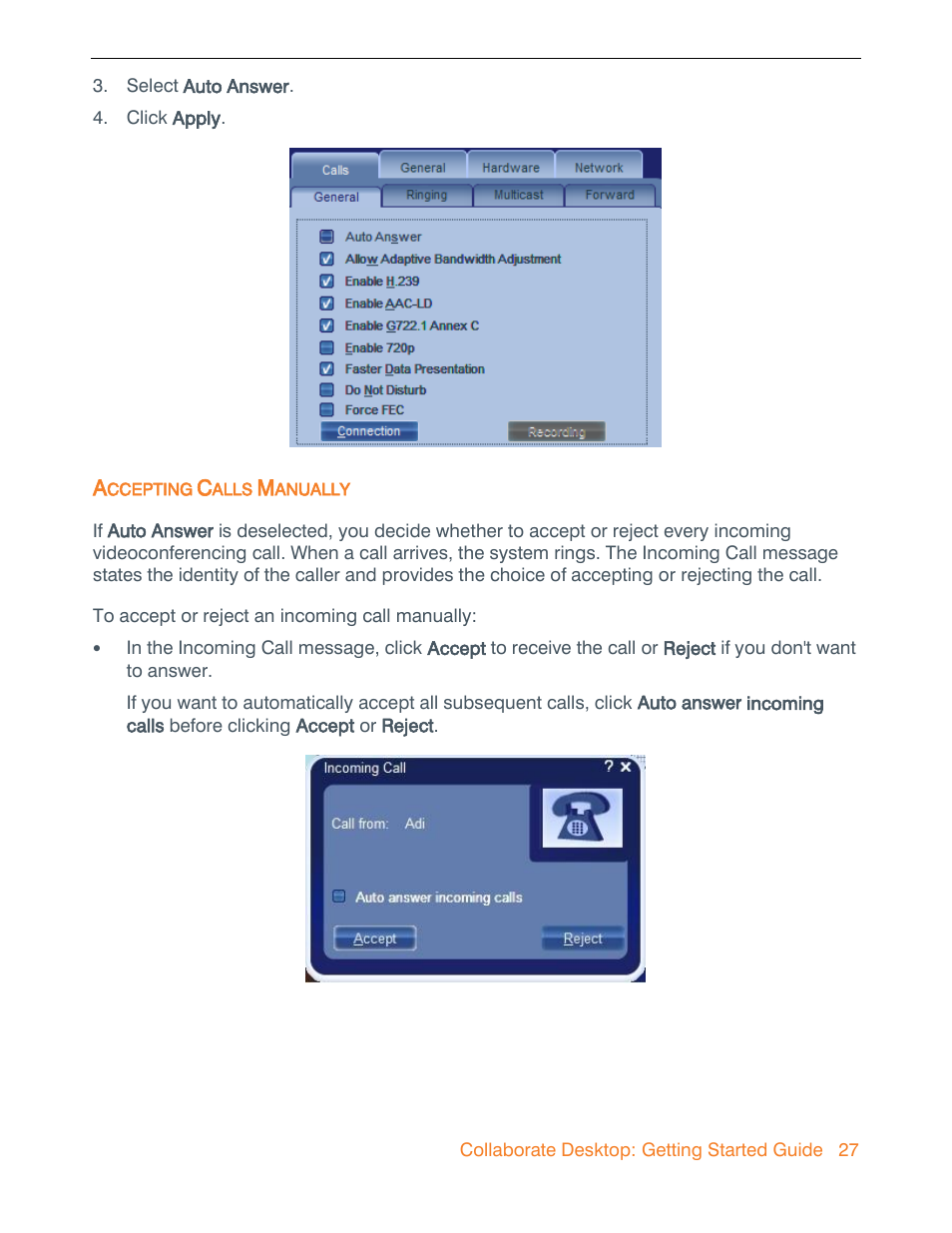 Accepting calls manually | ClearOne Collaborate Desktop Quick-Start User Manual | Page 27 / 28