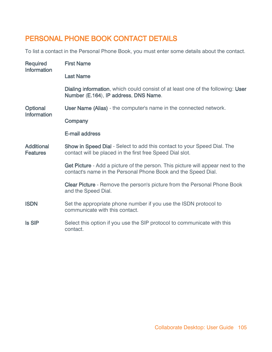 Personal phone book contact details, Enter the details for this contact, Change any details that you want | ClearOne Collaborate Desktop User Guide User Manual | Page 105 / 153