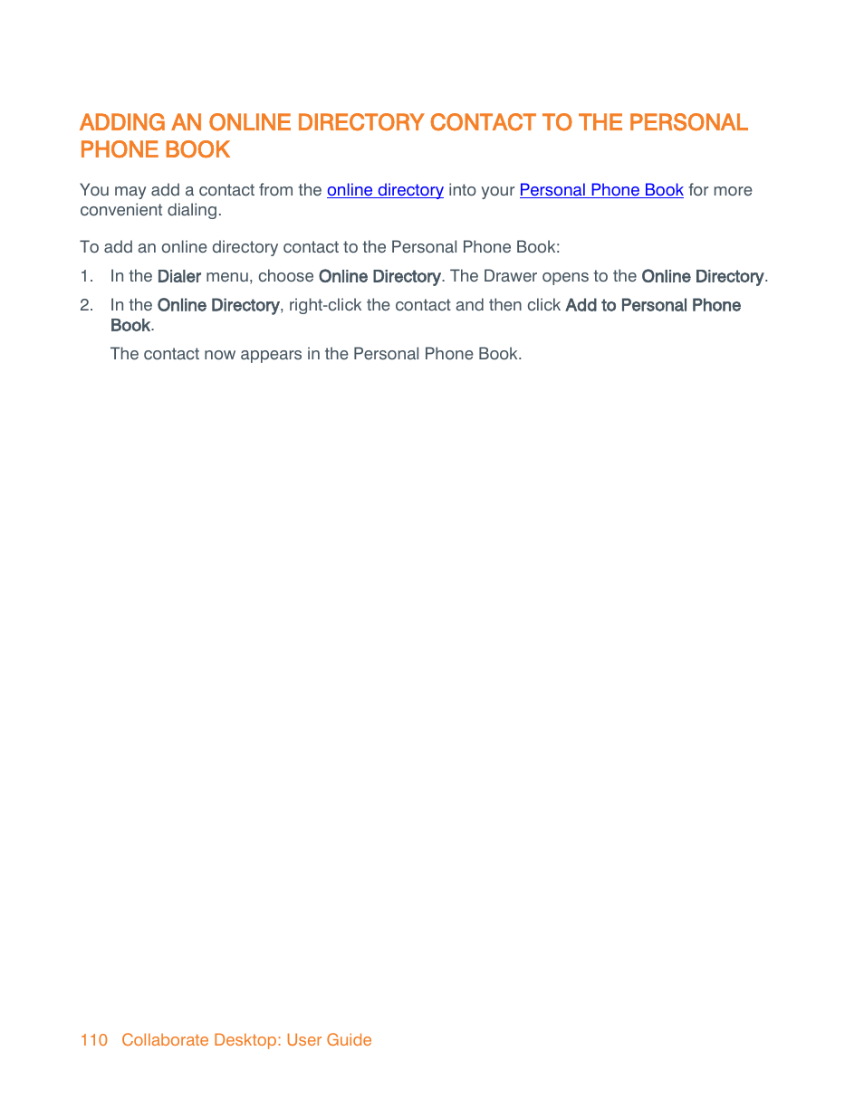 Personal phone book | ClearOne Collaborate Desktop User Guide User Manual | Page 110 / 153