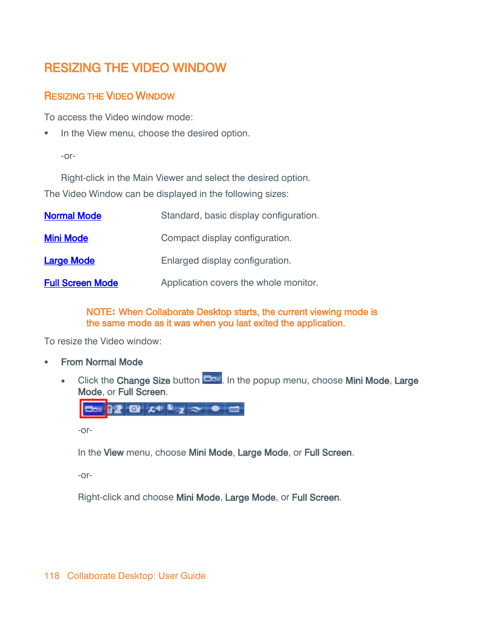 Resizing the video window, Click to read how to resize the main viewer | ClearOne Collaborate Desktop User Guide User Manual | Page 118 / 153