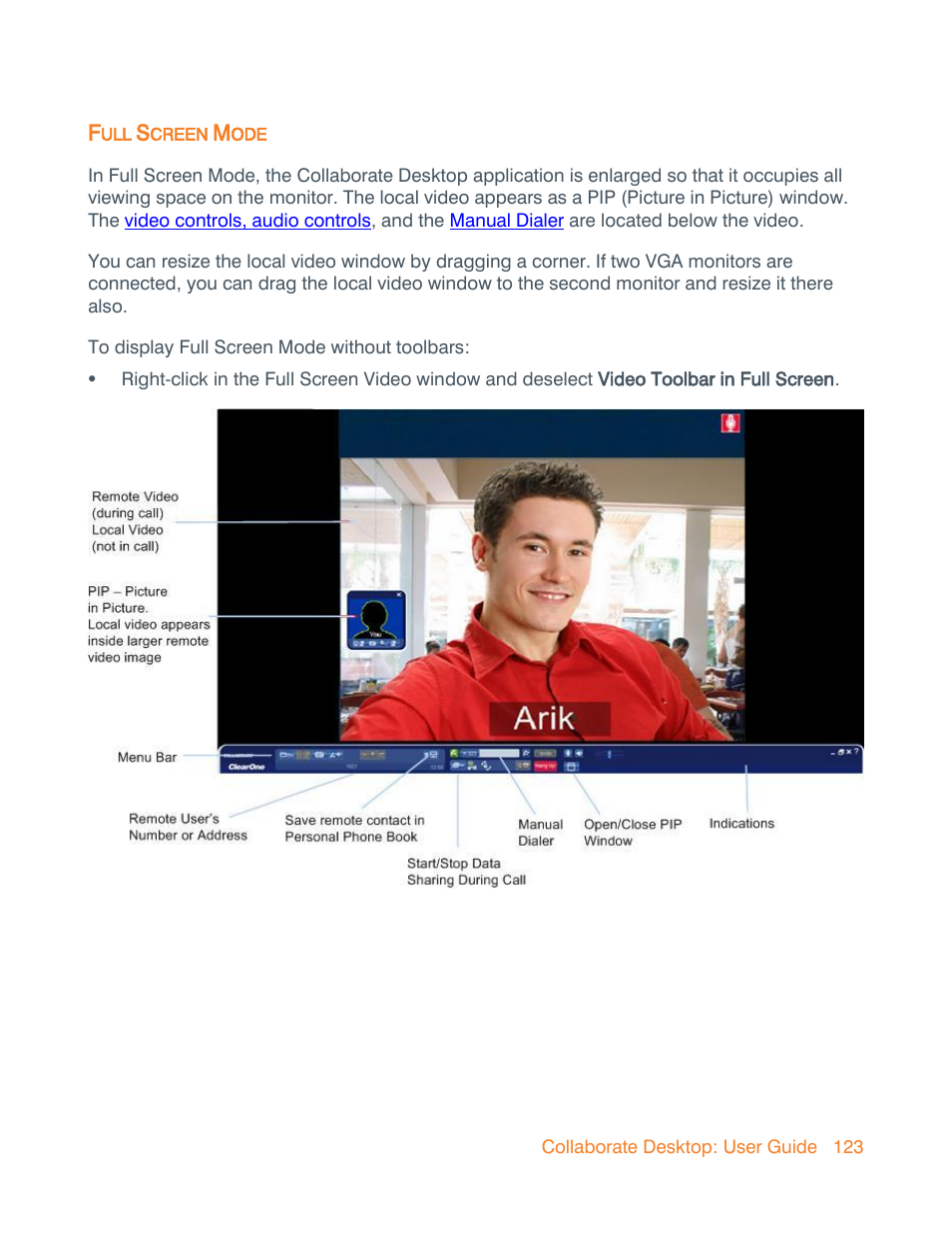 Full screen mode | ClearOne Collaborate Desktop User Guide User Manual | Page 123 / 153