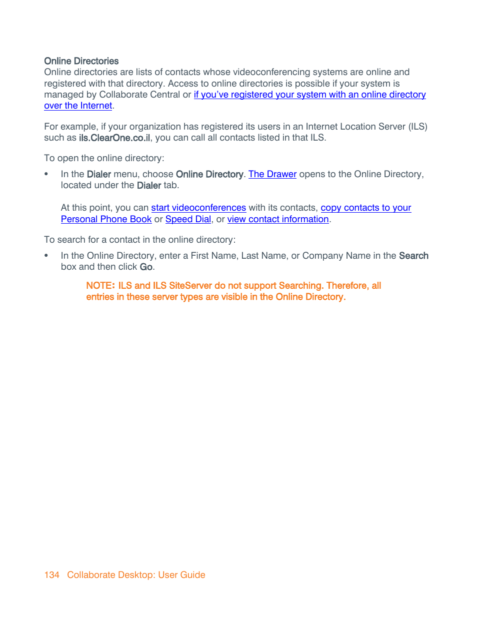 Online directory, Online, Directory | ClearOne Collaborate Desktop User Guide User Manual | Page 134 / 153