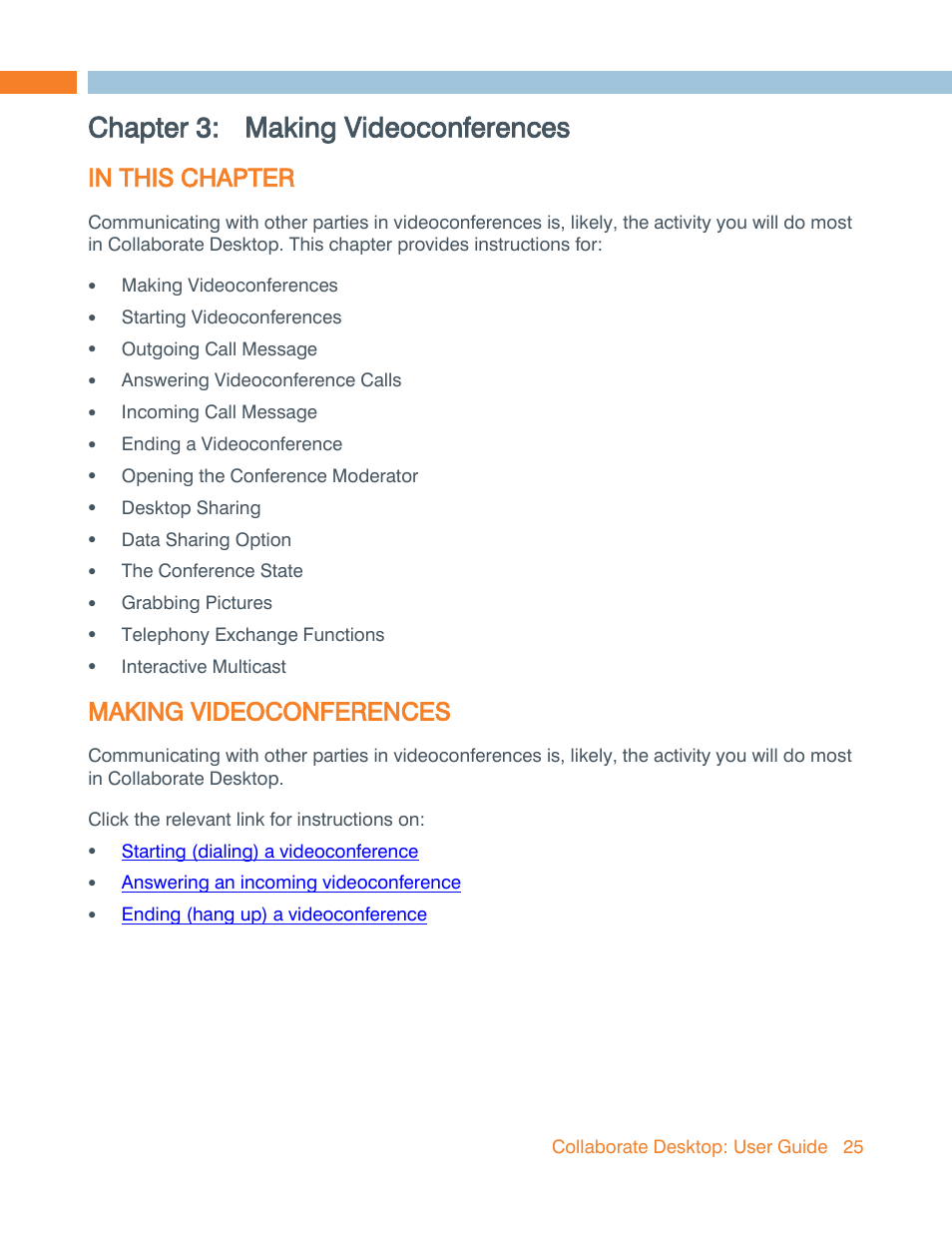 Chapter 3: making videoconferences, In this chapter, Making videoconferences | Chapter 3 | ClearOne Collaborate Desktop User Guide User Manual | Page 25 / 153