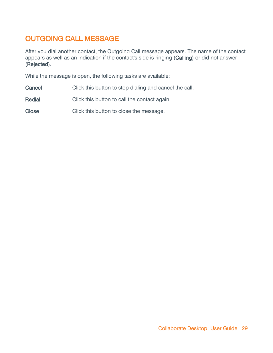 Outgoing call message | ClearOne Collaborate Desktop User Guide User Manual | Page 29 / 153