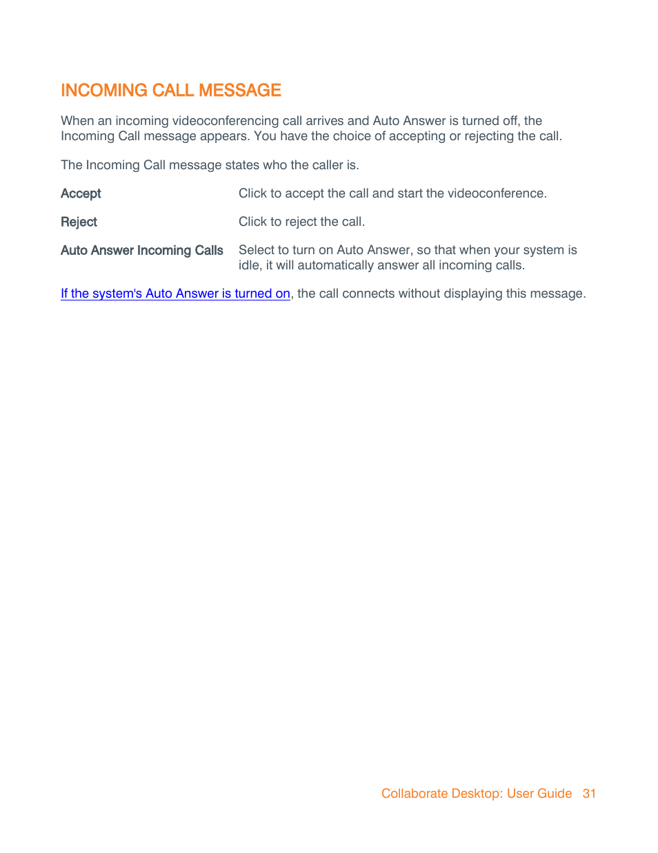 Incoming call message | ClearOne Collaborate Desktop User Guide User Manual | Page 31 / 153
