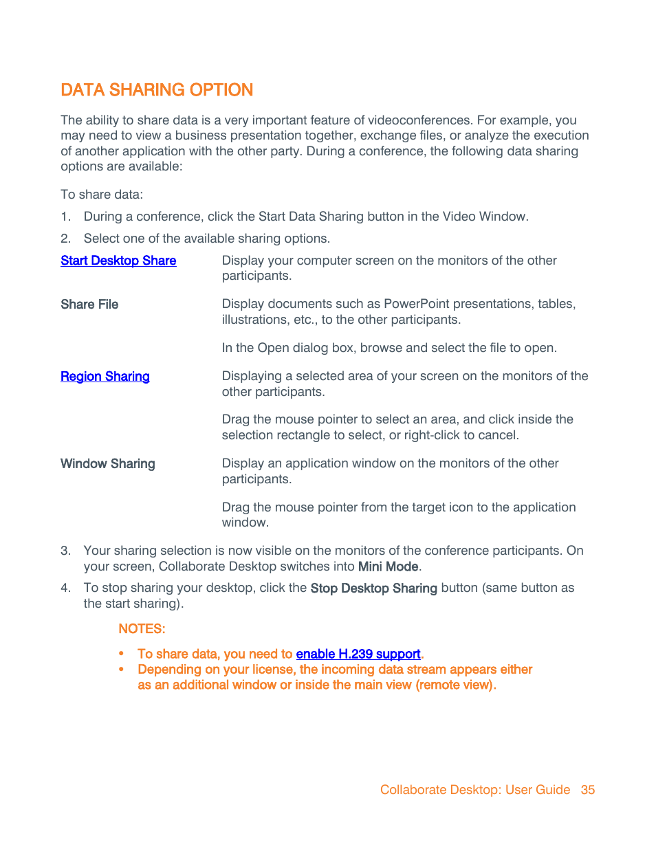 Data sharing option | ClearOne Collaborate Desktop User Guide User Manual | Page 35 / 153