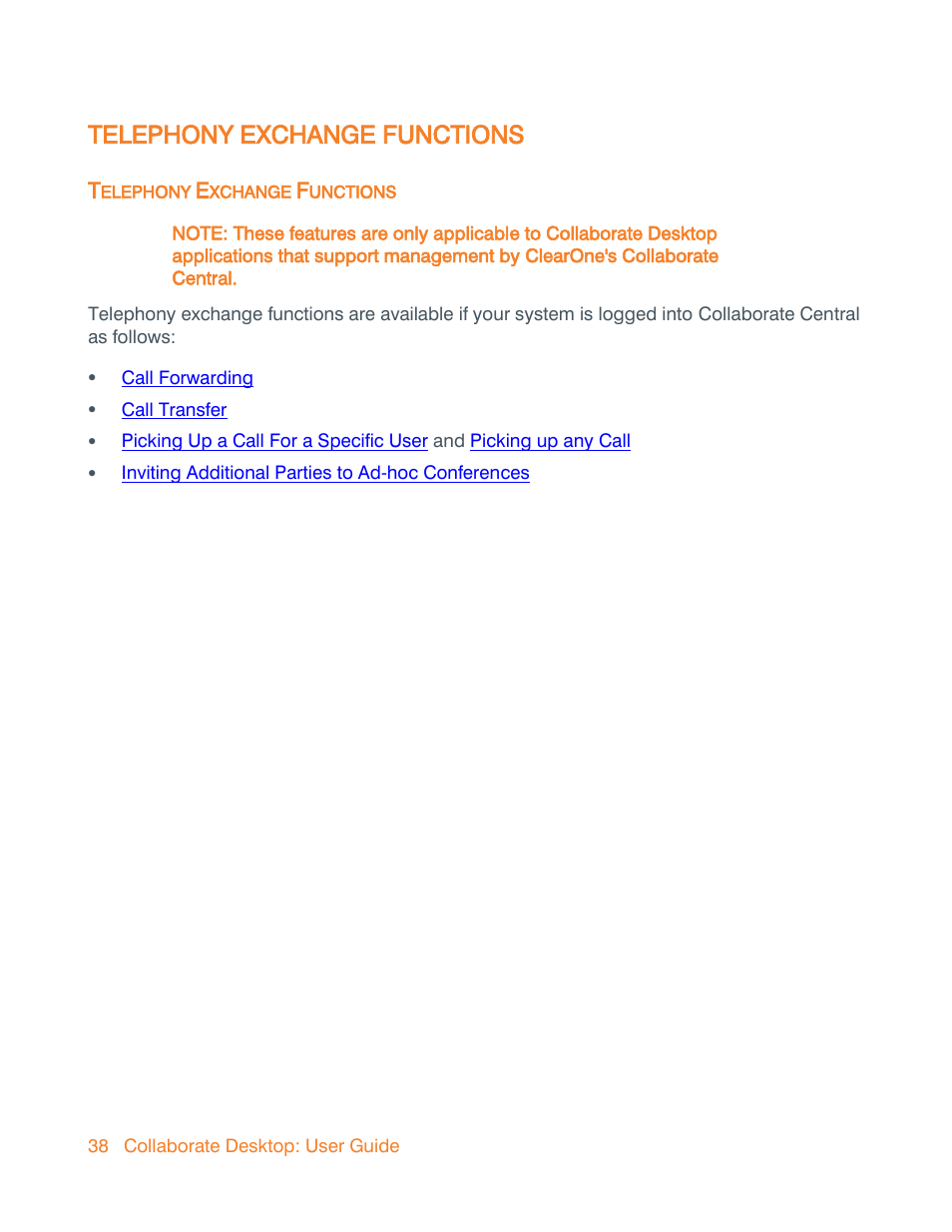 Telephony exchange functions | ClearOne Collaborate Desktop User Guide User Manual | Page 38 / 153