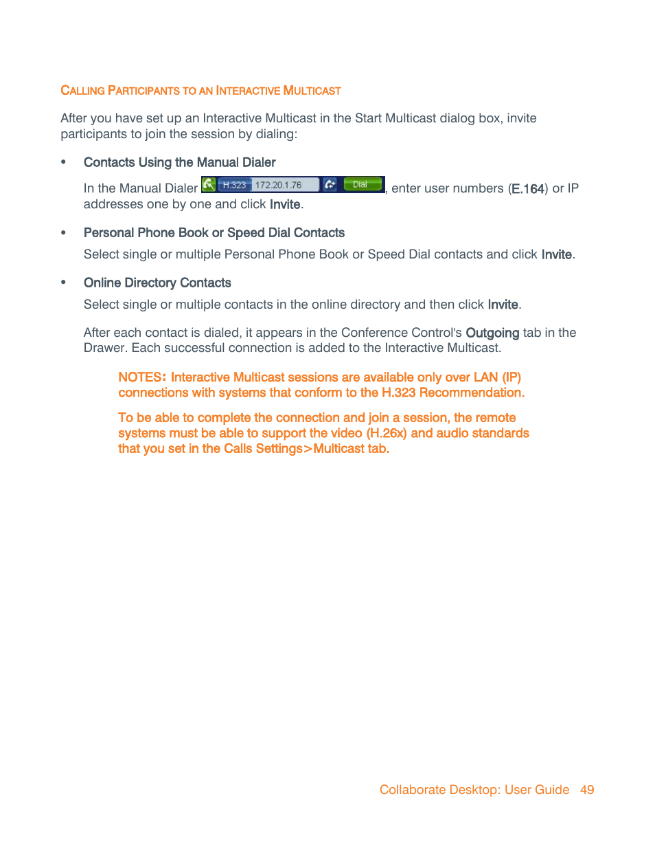 Calling participants to an interactive multicast, Call participants, Calling participants to an | Interactive multicast | ClearOne Collaborate Desktop User Guide User Manual | Page 49 / 153