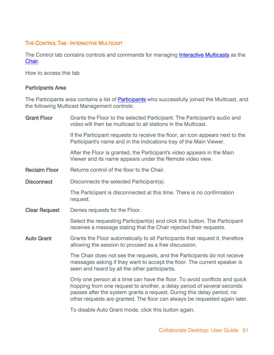 The control tab - interactive multicast, Conference control tab, Managing the multicast session | ClearOne Collaborate Desktop User Guide User Manual | Page 51 / 153