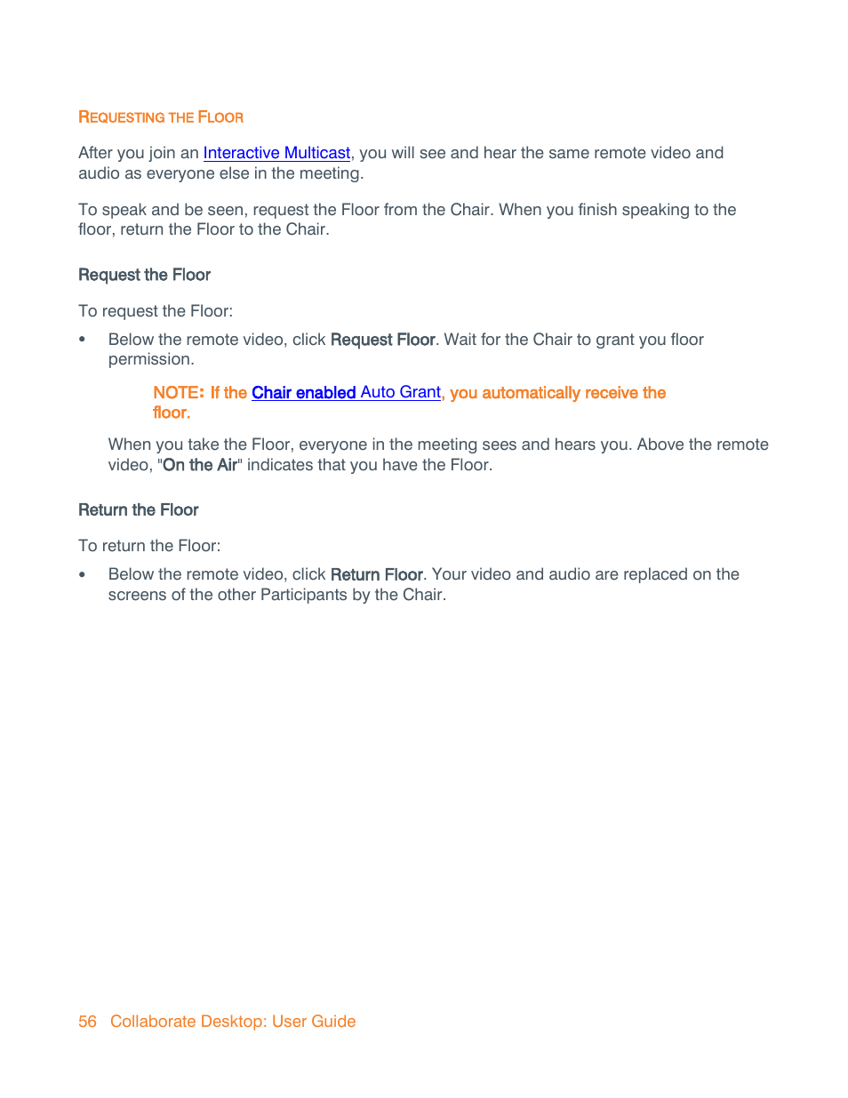 Requesting the floor, Request and, Receive the floor | ClearOne Collaborate Desktop User Guide User Manual | Page 56 / 153