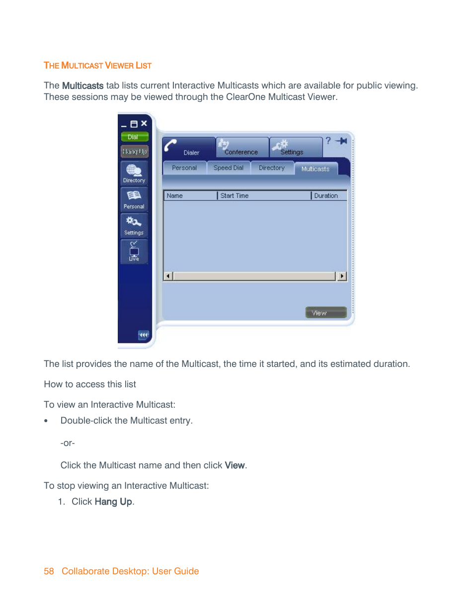 The multicast viewer list | ClearOne Collaborate Desktop User Guide User Manual | Page 58 / 153