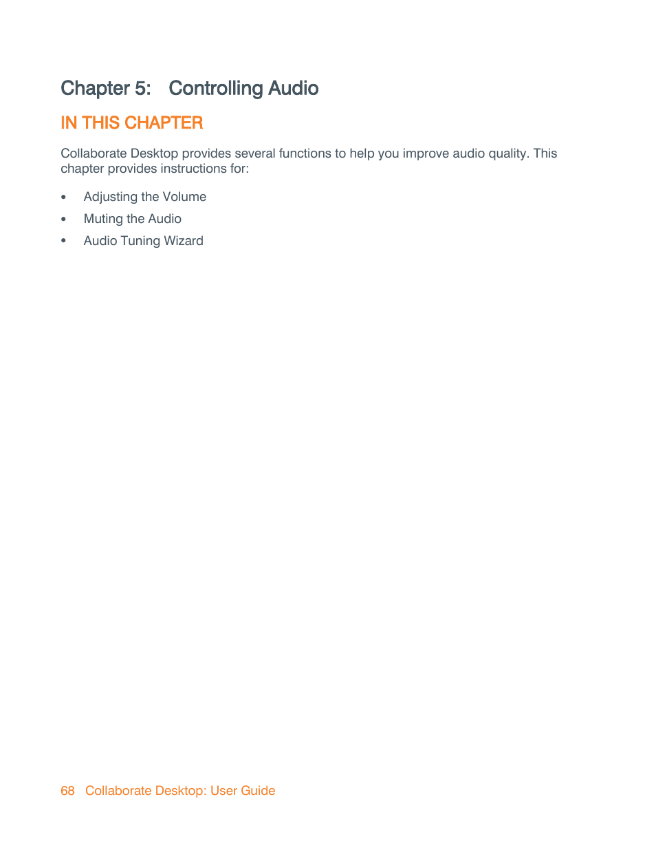 Chapter 5: controlling audio, In this chapter, Chapter 5 | Controlling audio | ClearOne Collaborate Desktop User Guide User Manual | Page 68 / 153