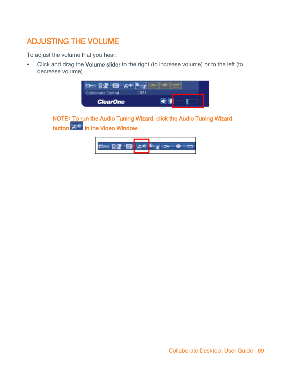 Adjusting the volume | ClearOne Collaborate Desktop User Guide User Manual | Page 69 / 153