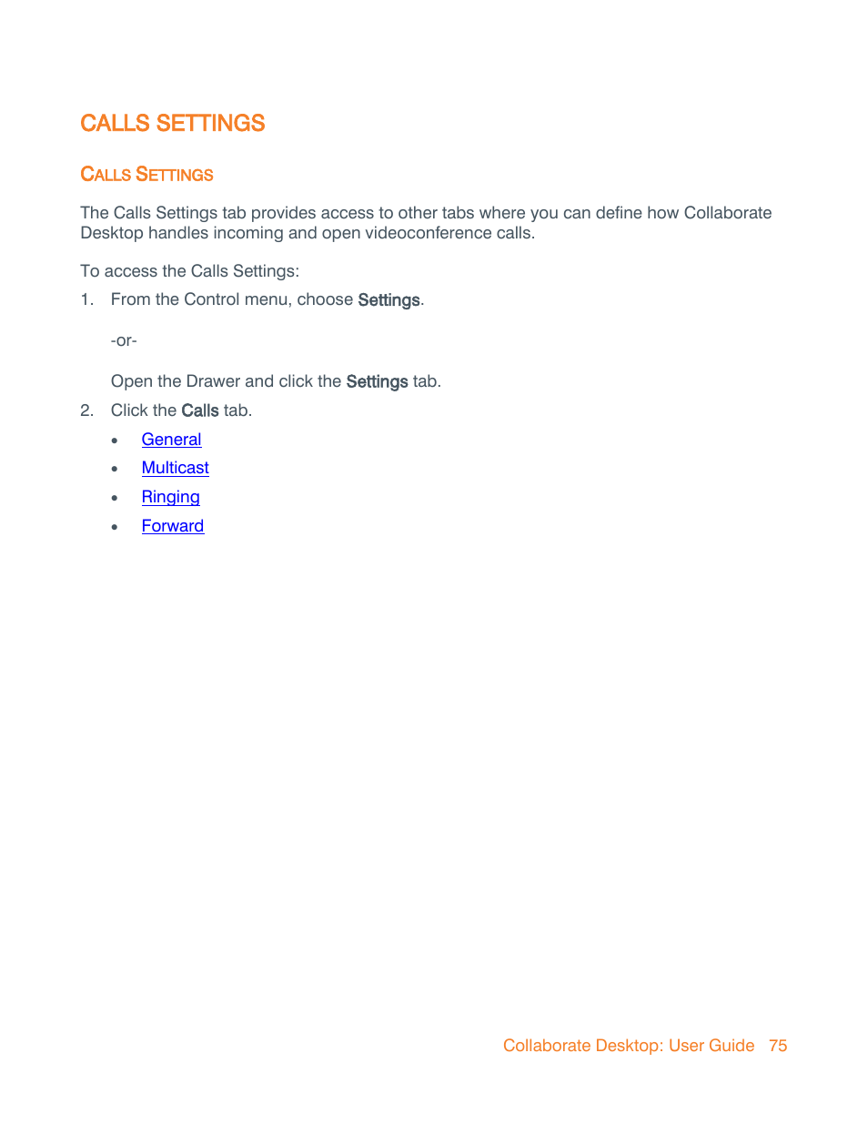 Calls settings | ClearOne Collaborate Desktop User Guide User Manual | Page 75 / 153