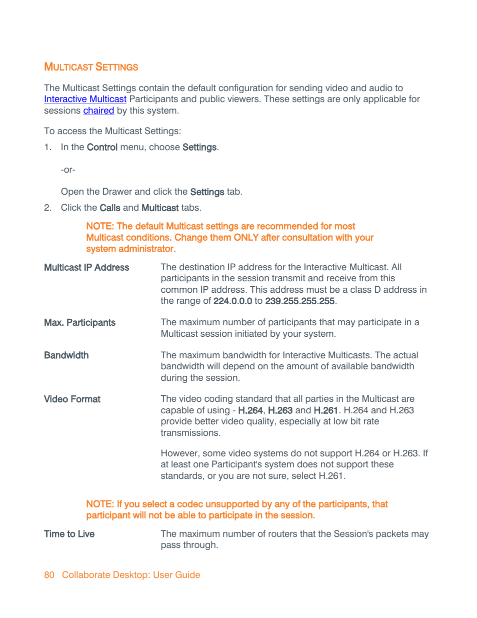 Multicast settings, K the, Multicast | ClearOne Collaborate Desktop User Guide User Manual | Page 80 / 153