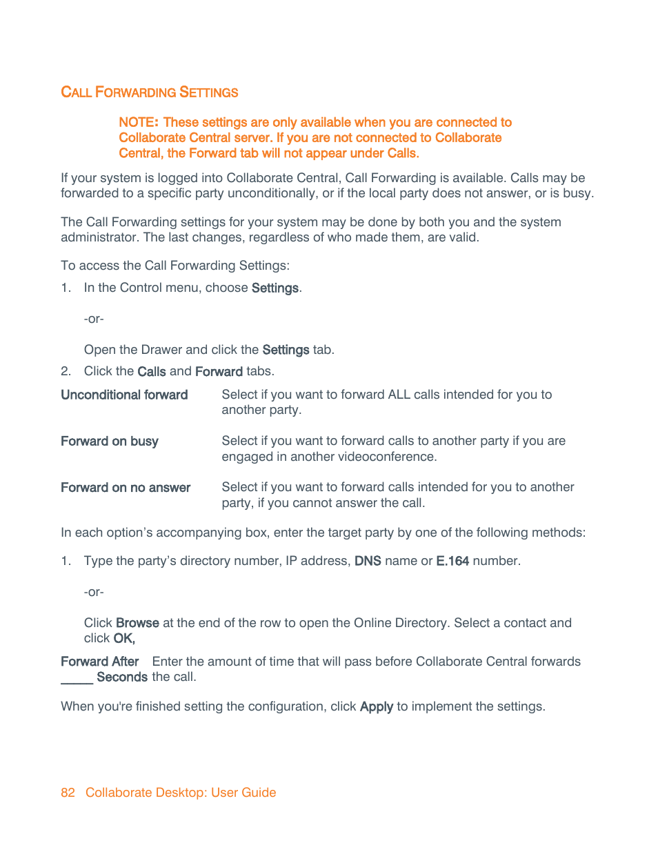 Call forwarding settings, Forward settings, Forward | ClearOne Collaborate Desktop User Guide User Manual | Page 82 / 153