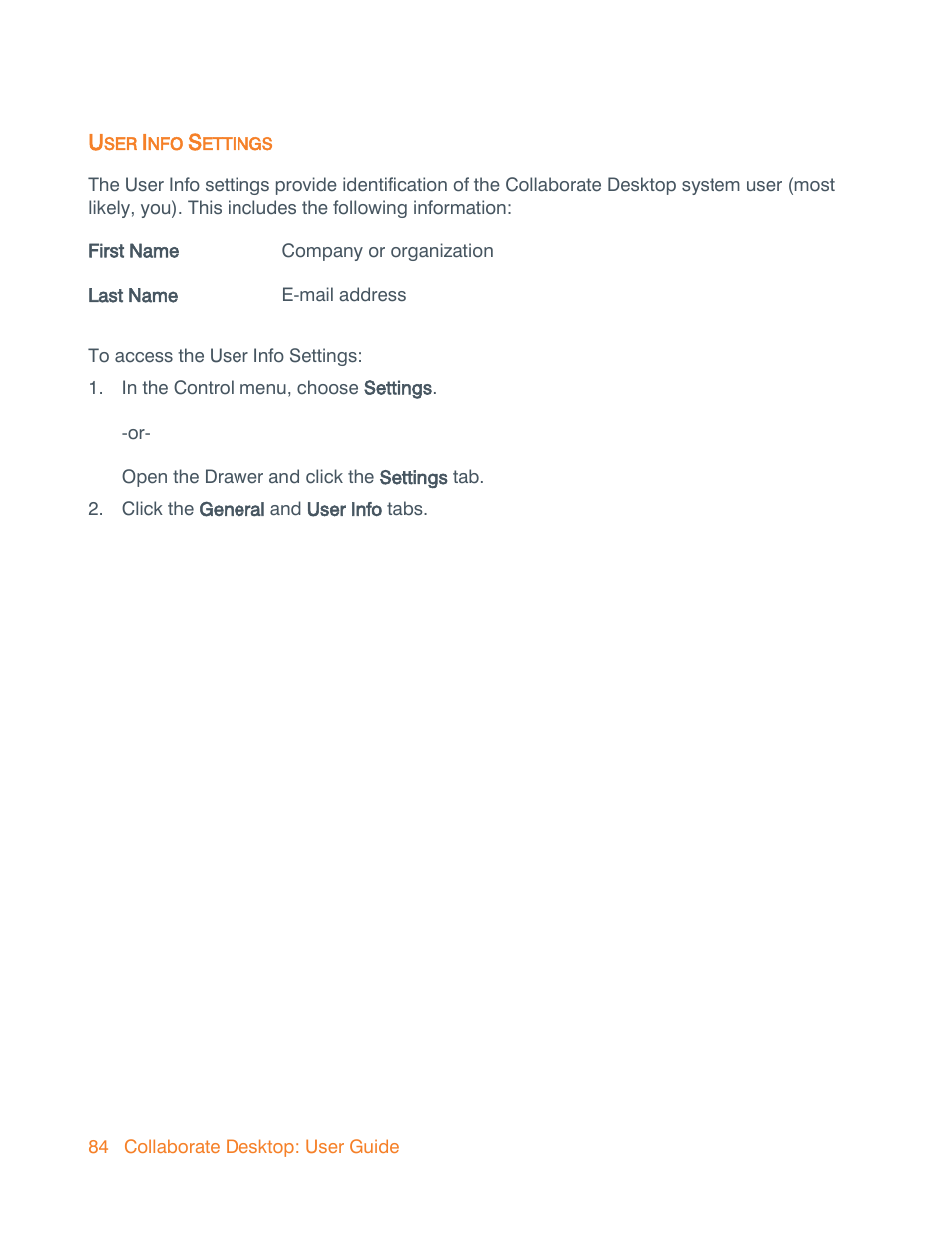 User info settings | ClearOne Collaborate Desktop User Guide User Manual | Page 84 / 153