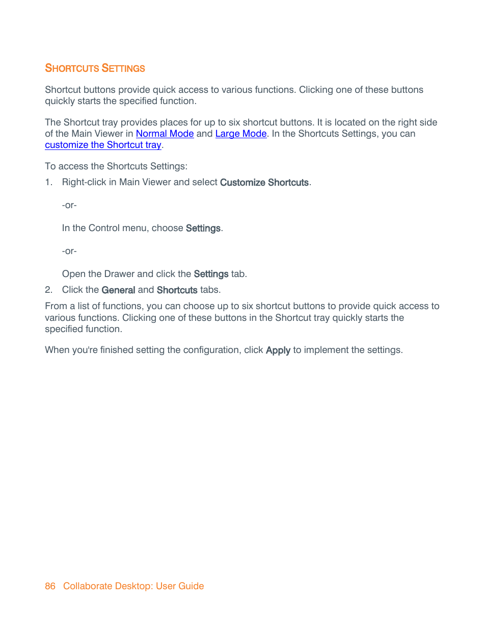 Shortcuts settings | ClearOne Collaborate Desktop User Guide User Manual | Page 86 / 153