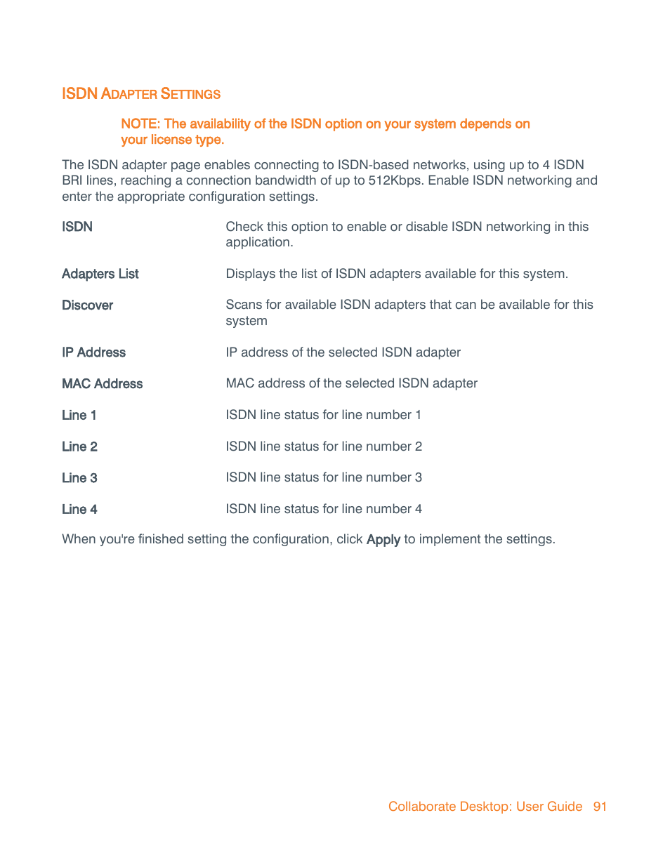 Isdn adapter settings, Isdn adapter | ClearOne Collaborate Desktop User Guide User Manual | Page 91 / 153