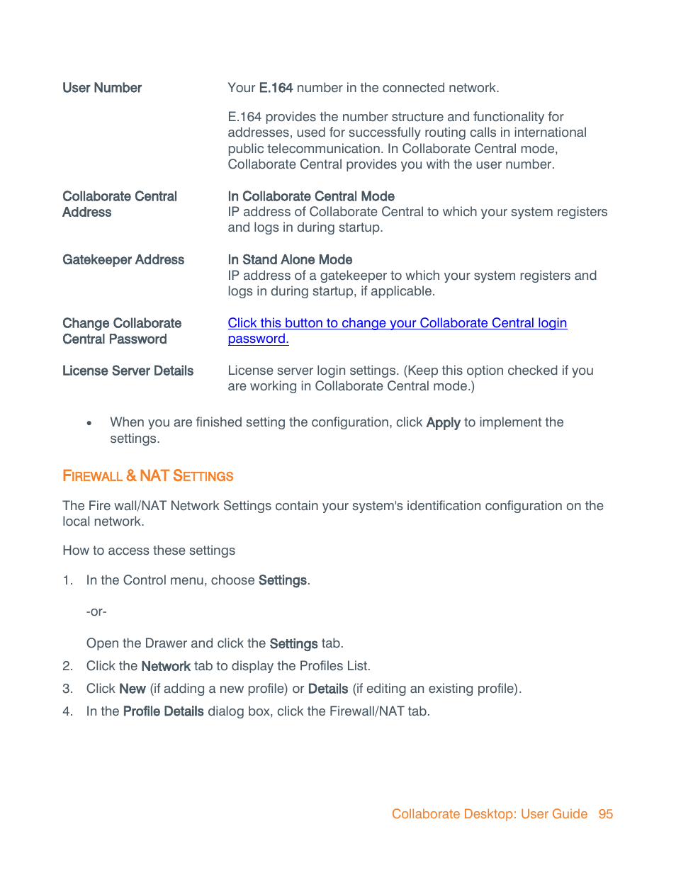 Firewall & nat settings, Firewall/ nat, Firewall/nat | Firewall/nat settings | ClearOne Collaborate Desktop User Guide User Manual | Page 95 / 153