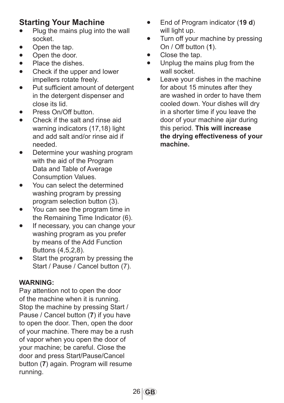 Starting your machine | Beko 3905 MI User Manual | Page 27 / 38