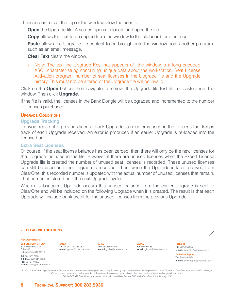 Upgrade conditions, Upgrade tracking, Extra seat licenses | Upgrade tracking extra seat licenses | ClearOne Collaborate Seat License Activation User Manual | Page 10 / 10