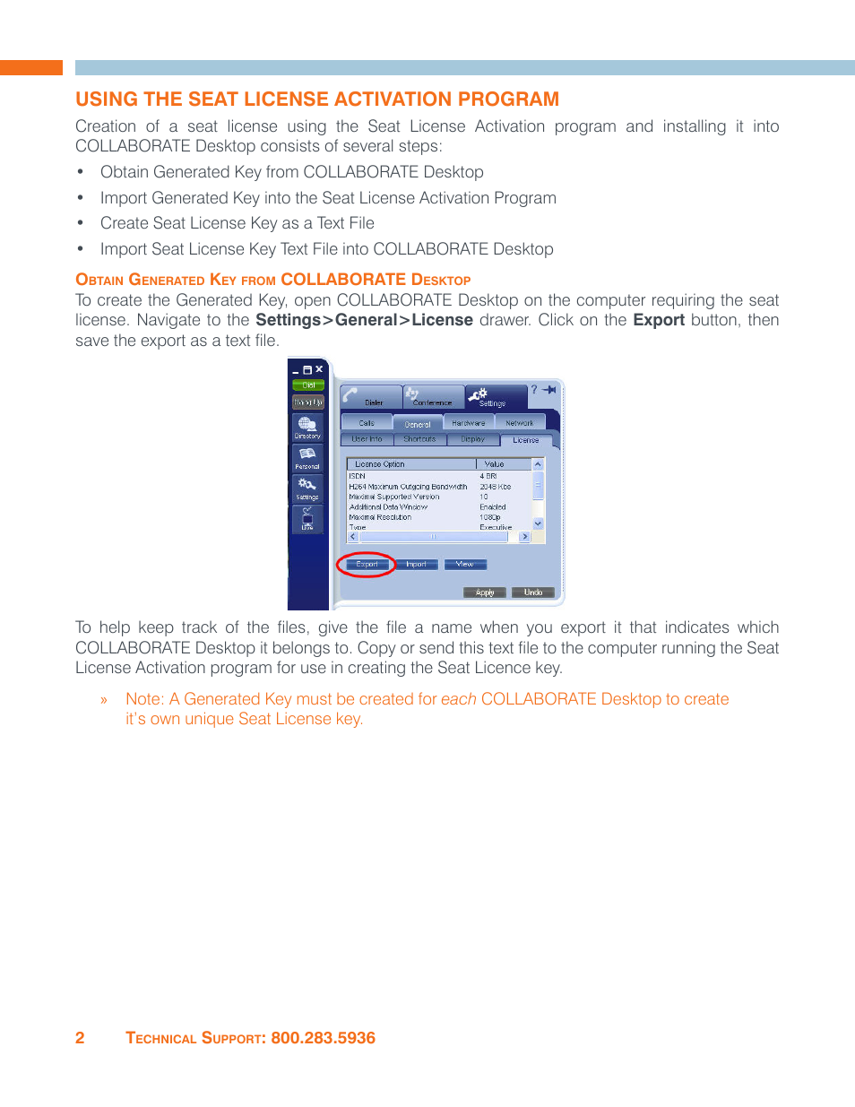 Using the seat license activation program, Obtain generated key from collaborate desktop | ClearOne Collaborate Seat License Activation User Manual | Page 4 / 10