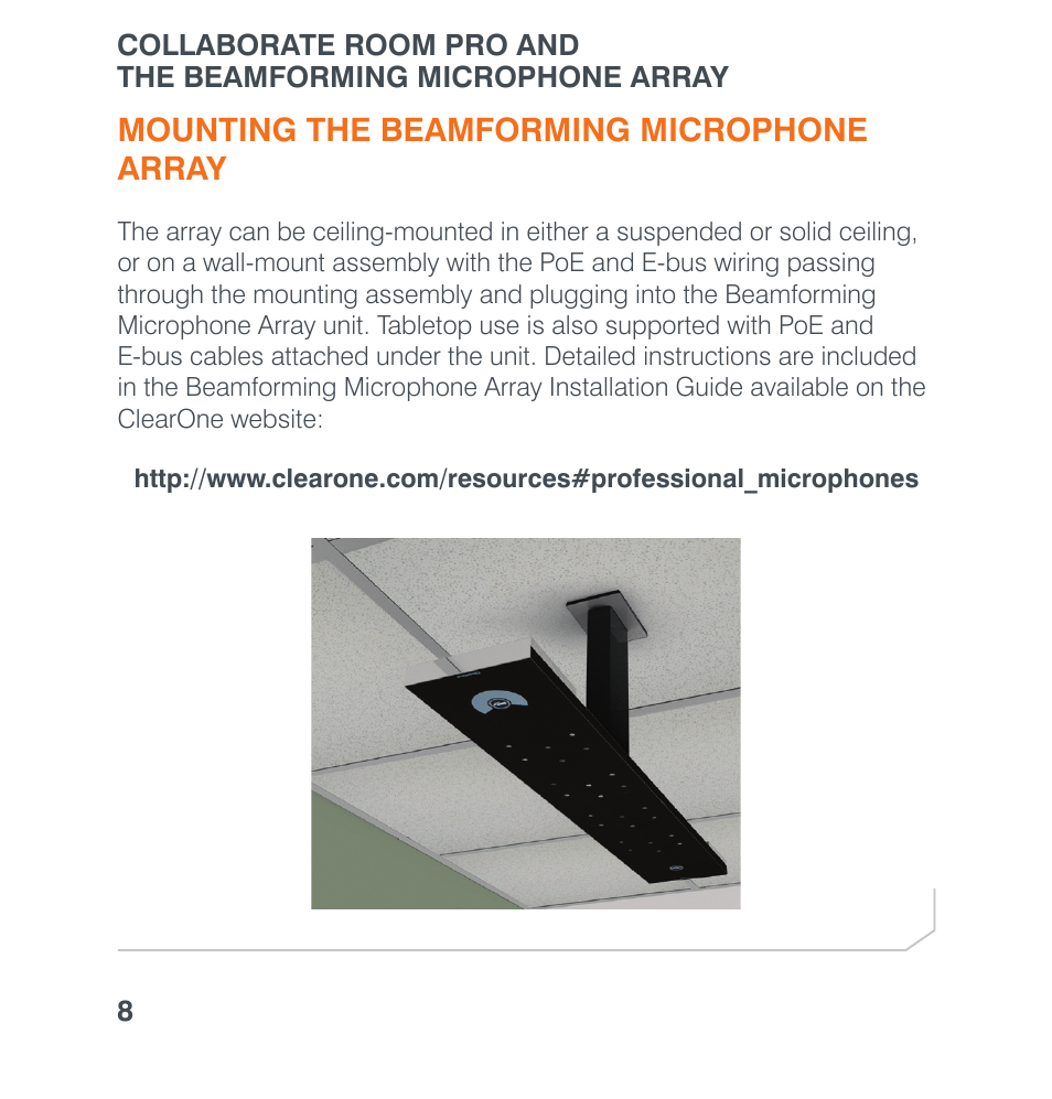 Mounting the beamforming microphone array | ClearOne Collaborate Room Pro with Beamforming Microphone Array User Manual | Page 10 / 16