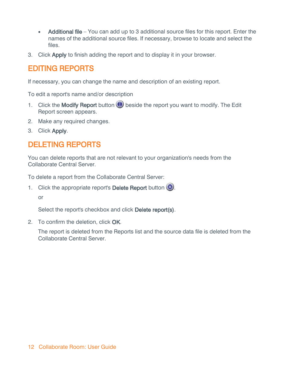 Editing reports, Deleting reports, Editing reports) | Deleting reports) | ClearOne Collaborate Central Reports User Manual | Page 12 / 29