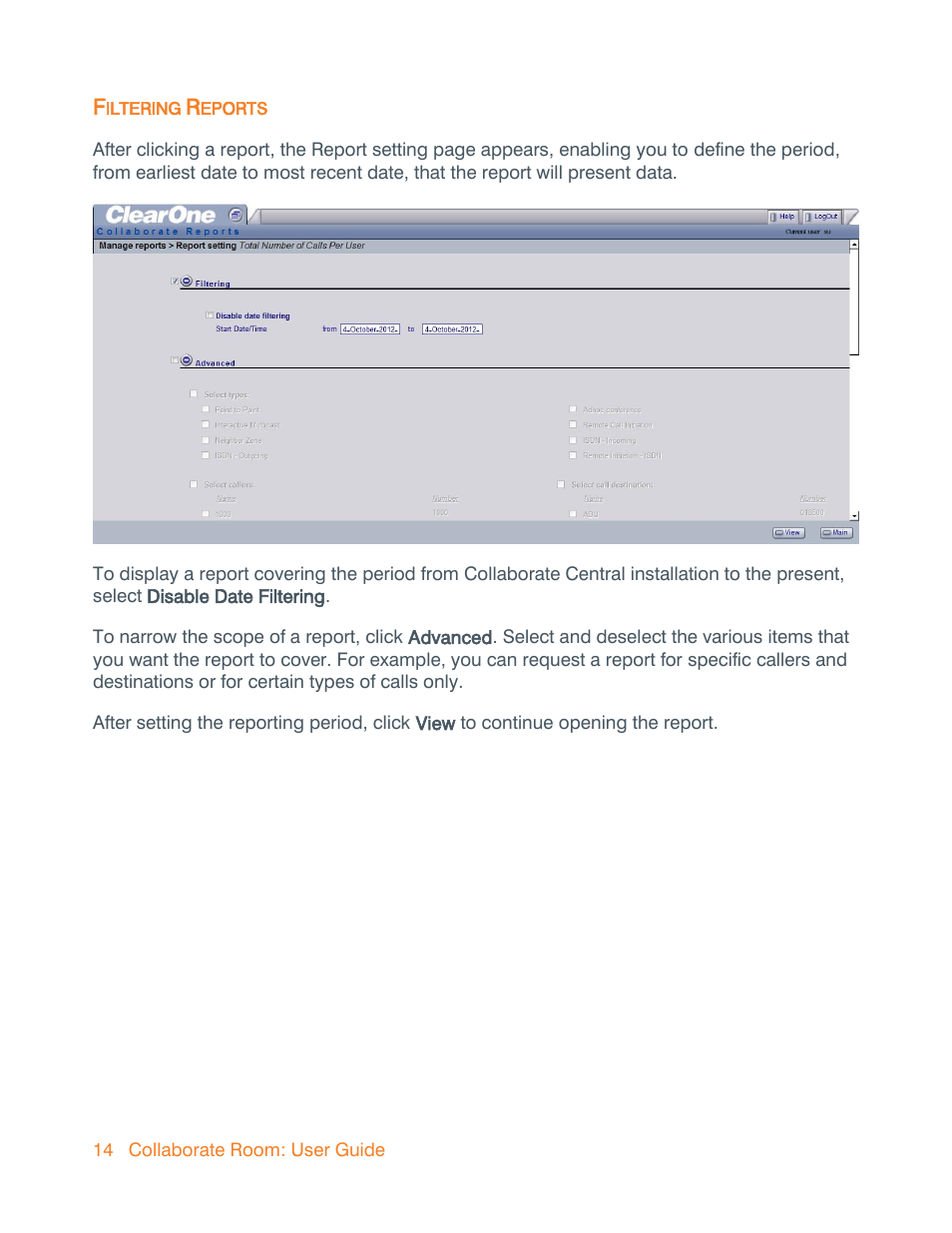 Filtering reports | ClearOne Collaborate Central Reports User Manual | Page 14 / 29